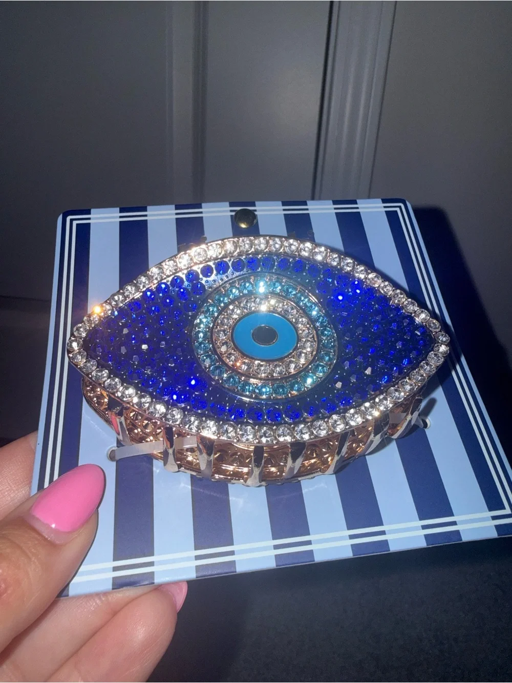 Piper Blue and Aqua Crystal Evil Eye hair clip